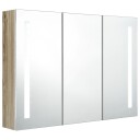 vidaXL LED-speilskap til bad 89x14x62 cm hvit og eik