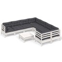 vidaXL Hagesofagruppe med puter 9 deler hvit heltre furu