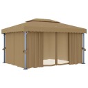 vidaXL Paviljong med gardin 4x3 m gråbrun aluminium