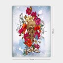 Lerretsbilde 70x100 cm Fargerik hodeskalle omgitt av blomster symboliserer Día de los Muertos Rød / Rosa / Gul