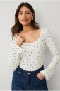 Ellos Collection Ribbet topp i bomullsjersey Hvit