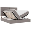  LED lagringseng med madrass Gråbrun 200 x 200 cm Stoff