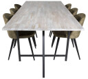 Venture Design Jepara & Velvet spisegruppe Grå/grønn 6 st stoler & bord 250 x 100 cm