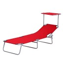Solseng hageseng sammenleggbar med solbeskyttelse velvære solseng strandseng i rød 187 x 58 x 36 cm for avslappende timer utend
