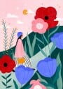 Woman Walking in Flower Garden Plakat / 21x30cm