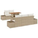  6-delers Hage Spisebord med Puter Beige Poly Rottning Akasie