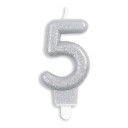 Kakelys Tall Glitter Sølv   Tallet 5