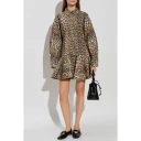 Ganni Printed Stretch Cotton Mini Shirt Dress   Brown   42