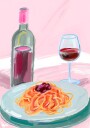 Spaghetti and Red Wine Plakat / 30x40