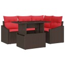 vidaXL Hagesofa Set 5 stk. Brun og rød polyrotting