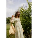 Zoe Dress Yellow AOP XS Midi dress with pearl buttons