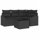 vidaXL Hagesofa Set med pute med lagring 5 pcs Svart polyrotting