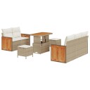 8-delt hagesofa-sett med puter beige poly rattan akacia