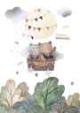 Bear Friends In Hot Air Balloon Nursery Plakat Plakat / 40x50cm
