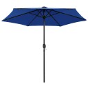 vidaXL Parasoll med LED-lys og aluminiumsstang 270 cm asurblå