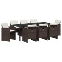  9 Delt Hage Spisegruppe med Puter Brun Poly Rattan
