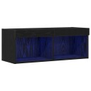  TV Vegghyll med LED lys Svart Eik 80x30x30 cm