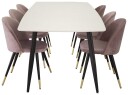 Venture Design Polar & Velvet spisegruppe Hvit/svart 6 st stoler & bord 240 x 100 cm
