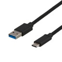 Deltaco USB-A til USB-C Ladekabel 0,25 m 60W Svart
