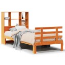  Seng med bokhylle uten madrass voksbrun 100x200 cm heltre furu 8721158615602