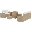  8-delt hagesofa-sett med puter i beige poly-rotting og akacia