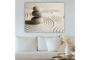 Lerretsbilde 70x100 cm Tre stablede steiner på en sandoverflate med bølgete mønstre Grå / Beige