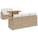  6 Delt Hagesofa Set med Puter Beige Poly Rattan Akasietre