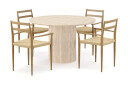 Scandinavian Choice Uppveda Rundt Spisebord 130 cm med travertin look med 4 stk Jamna Armstoler Beige