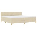  Box Spring Seng med Madrass & LED Krem 200x200 cm Stoff