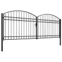 Hageport med dobbel dør og buet topp stål 400x150 cm svart