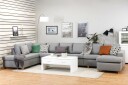 Crazy 6 seters Venstrevendt U formet XX Large Sofa med Divan og Sjeselong i Stoff   Grå