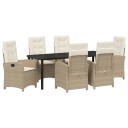  7-delt hage spisebordsett med puter i beige poly rotting