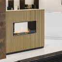 Lav frittstående biopeis med spiler i valnøtt - tunnel med gjennomsyn og Hybrid Mist brenner