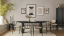 Noira Ovalt Spisebord 220 cm med 6 Winston Spisestoler - Svart / Beige / Metallben Svart