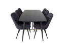Venture Home Gold Spisegruppe Forlengningsbar 180 220 cm Rektangulær med 6 Velvet Stoler Sort/Guld