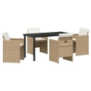  Hage Spisegruppe med pute Folding 5 pcs Beige Poly rattan