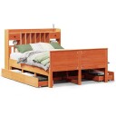  Seng med bokhylle uten madrass voksbrun 150x200 cm heltre furu 8721158383594