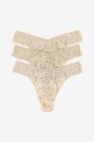 Hanky Panky   Stringtruser Signature Lace Original Rise Thong 3 pakning   Beige