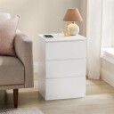 Nattbord med 3 skuffer og strøm  samt USB kontakter – Hvit