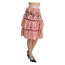 Dolce & Gabbana Pink Lace Layered High Waist Knee Length Skirt Rosa XS
