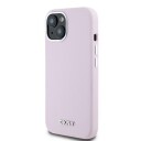 DKNY MagSafe-etui i flytende silikon med liten metalllogo for iPhone 15 Plus / 14 Plus - Rosa