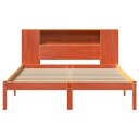  Seng med bokhylle uten madrass voksbrun 160x200 cm heltre furu 8721158603432