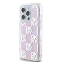 DKNY iPhone 15 Pro Liquid Glitter Checkered Pattern Deksel Rosa