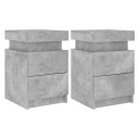  Nattbord med LED 2 stk betonggrå 35x39x55 cm 836756