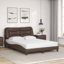  Sengeramme med LED-lys brun 140x200 cm kunstig lær 8721012356511