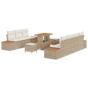  10-delt hagesofa-sett med puter beige poly rattan akasia