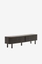 Kave Home   Mailen TV bord med 2 dører i askfinér med mørk finish 200 x 50 cm   Brun