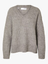 Selected Femme Alva Melange Long Sleeve Knit V-Neck Grå XS