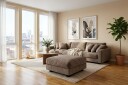Valencia sofagruppe ekstra dyp 5 seters sofa + fotskammel i chenille   Mørk brun