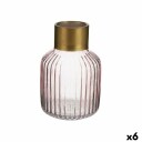 Gift Decor Vase Striper Rosa Gyllen Glass 12 X 18 X 12 Cm (6 Enheter)